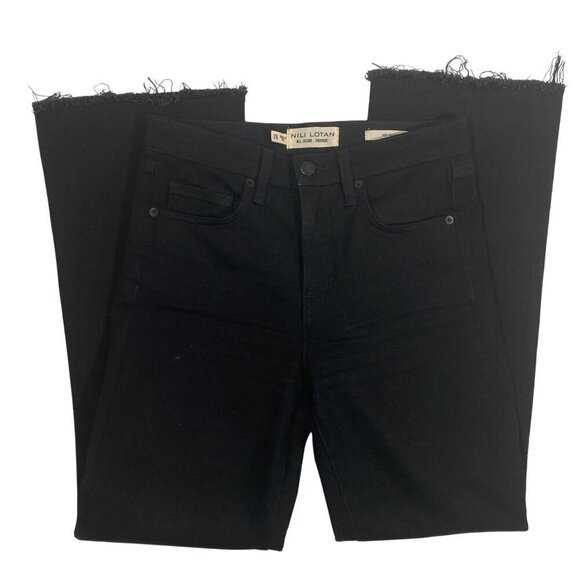 Nili Lotan High Rise Vianca flare Jeans Jet Black raw hem Size 26 - Picture 5 of 12